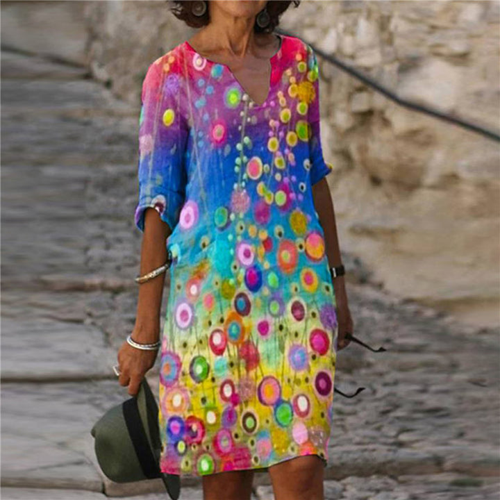 Women’s casual dress with floral design and V-neck