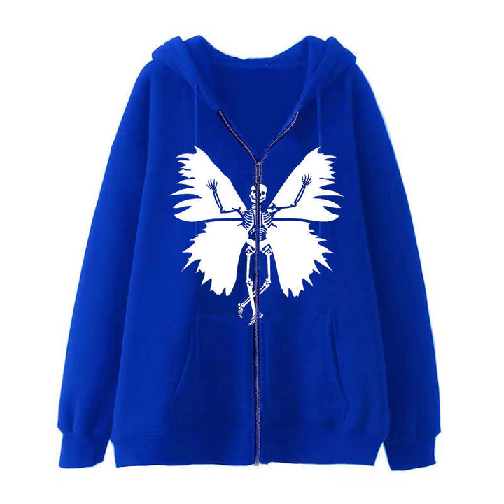 Women’s zip hoodie with unique skeleton and butterfly design Lisslune