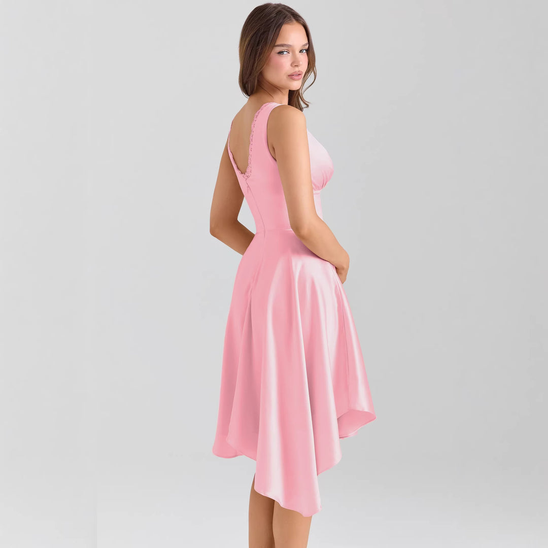 Women Playful Evening Dress with Asymmetrical Hem and Delicate Button Details Lisslune