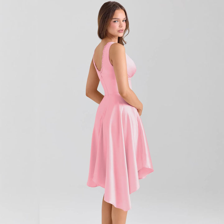 Women Playful Evening Dress with Asymmetrical Hem and Delicate Button Details Lisslune