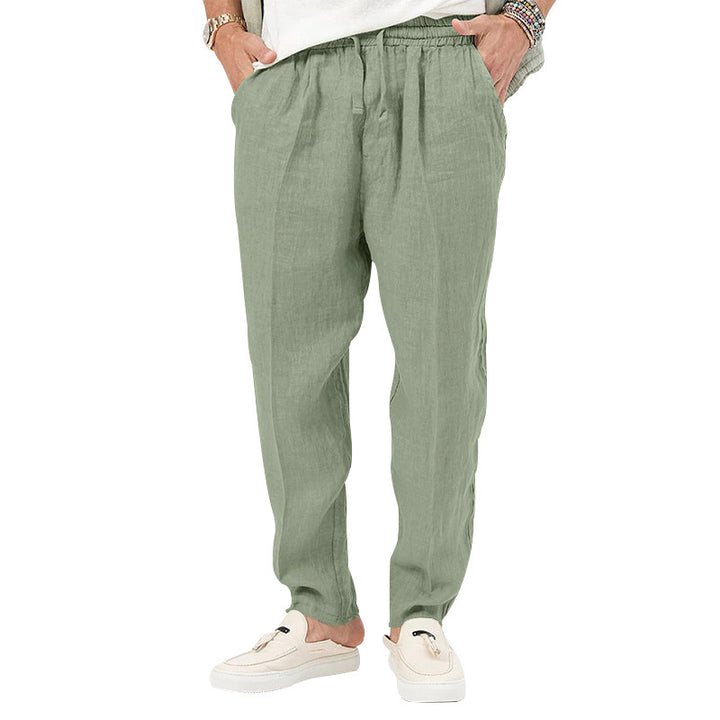 Men's Lightweight Linen Pants with Elastic Waistband and Practical Side Pockets Lisslune