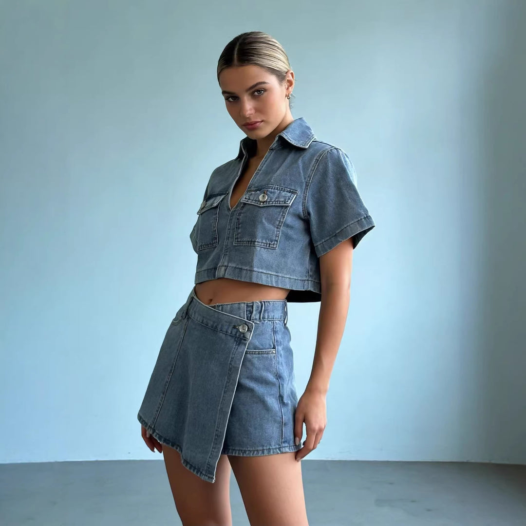 Women's Crop Top and Mini Skirt Set in Casual Style Lisslune