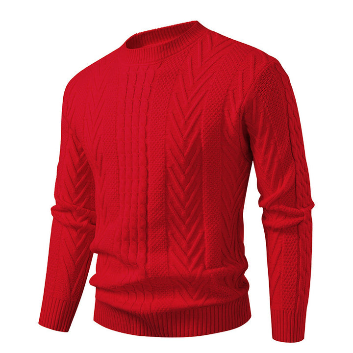 Men's chunky knit sweater with cable pattern and round neckline Lisslune