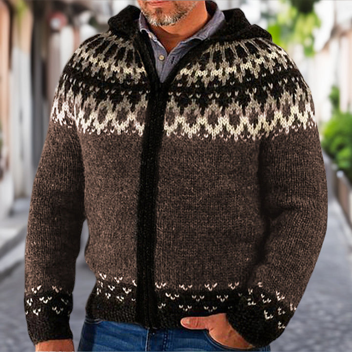 Men's cardigan with traditional Norwegian pattern and practical zipper Lisslune
