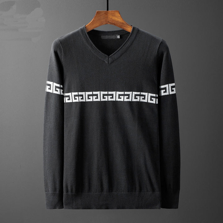 Men's V-Neck Sweater with Modern Graphic Pattern Lisslune