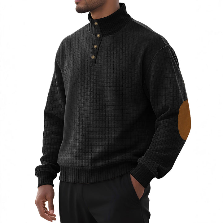 Men's fashionable stand-up collar sweater with textured design and leather applications Lisslune