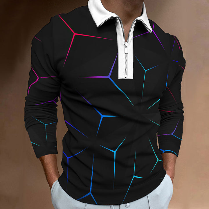 Men's polo shirt with modern honeycomb pattern and contrasting zipper Lisslune