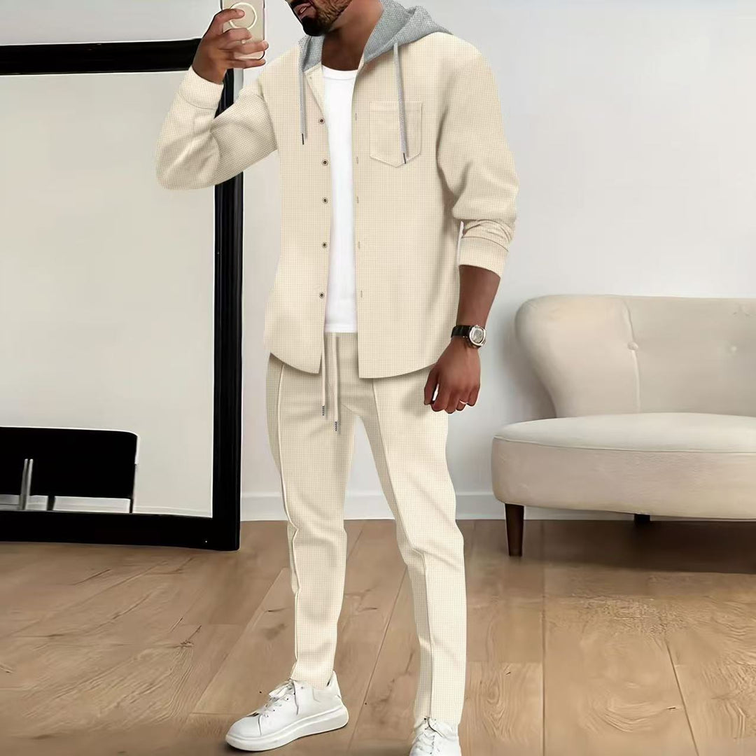 Men's casual tracksuit set with textured top and elastic jogging pants Lisslune