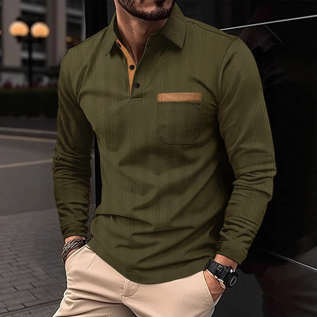 Men's Long Sleeve Shirt with Textured Design and Contrast Collar Lisslune