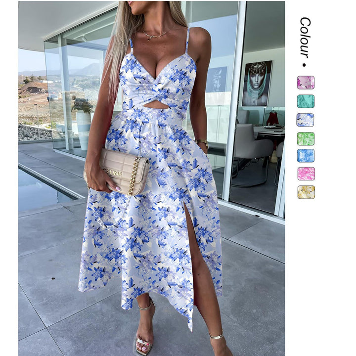 Women's midi dress with cut-out design and flowing skirt