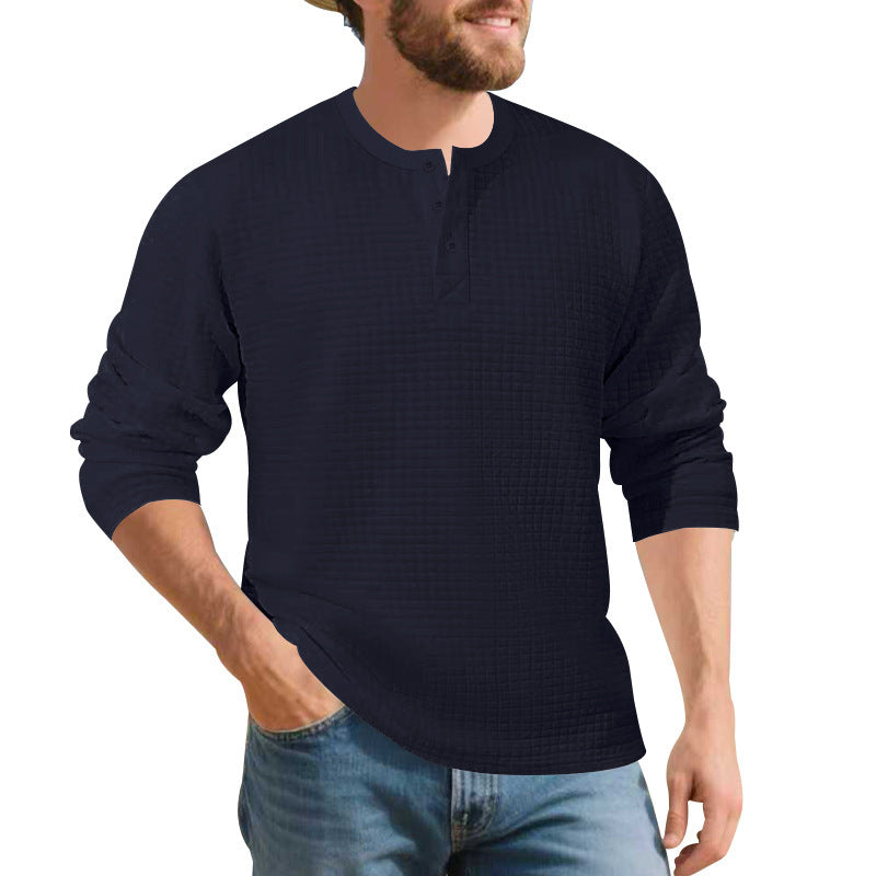 Men's Long Sleeve Henley Shirt made of comfortable waffle material with button placket Lisslune