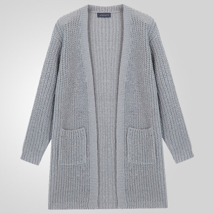 Men's Large Knit Cardigan with Deep Cut and Structured Design Lisslune