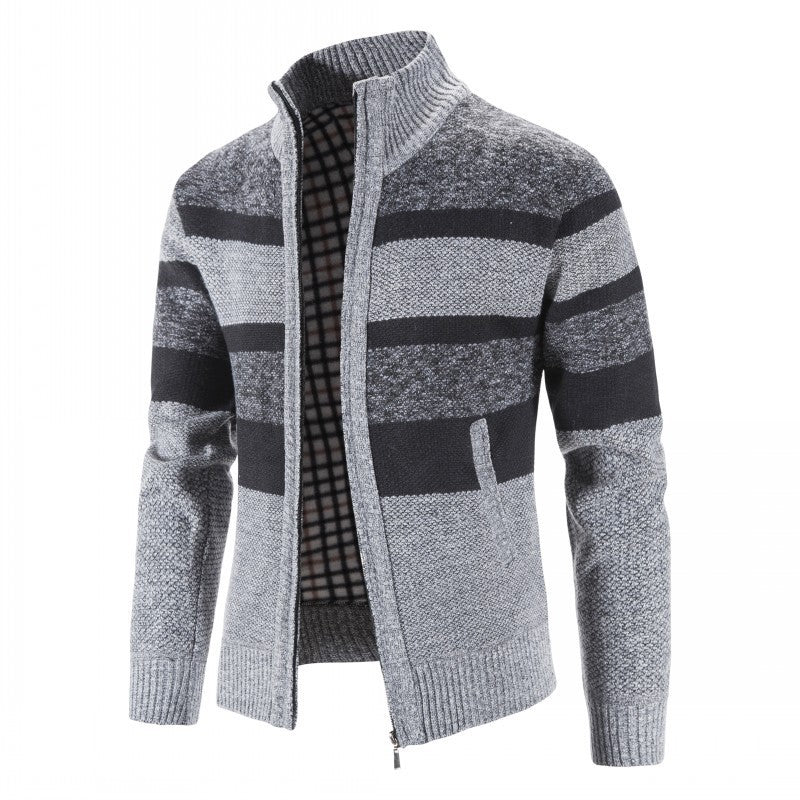 Men's fashionable knit sweater with full zip and striped design Lisslune