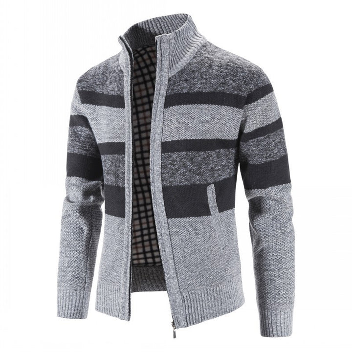 Men's fashionable knit sweater with full zip and striped design Lisslune