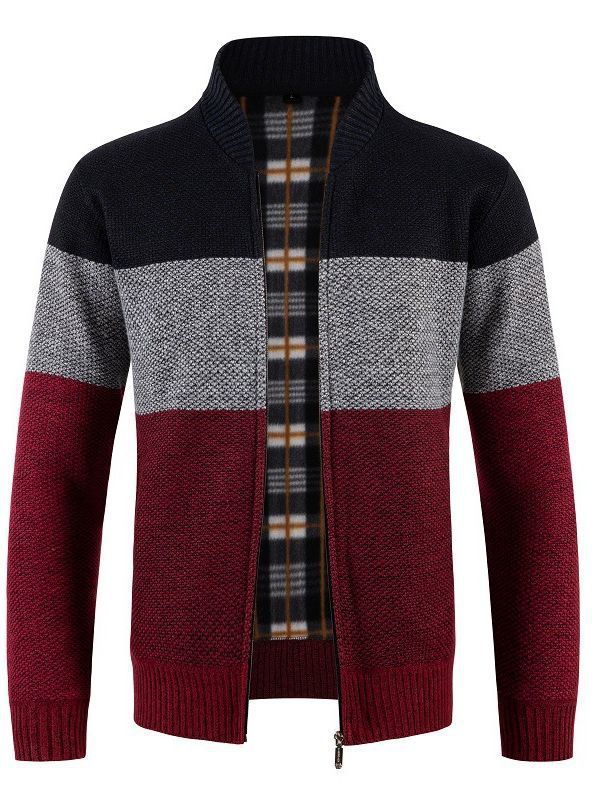 Men's fashionable cardigan with contrasting stripes and quilted inner lining Lisslune
