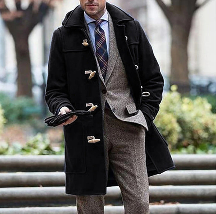 Men's stylish duffle coat made of high-quality wool with a hood and practical buttons Lisslune