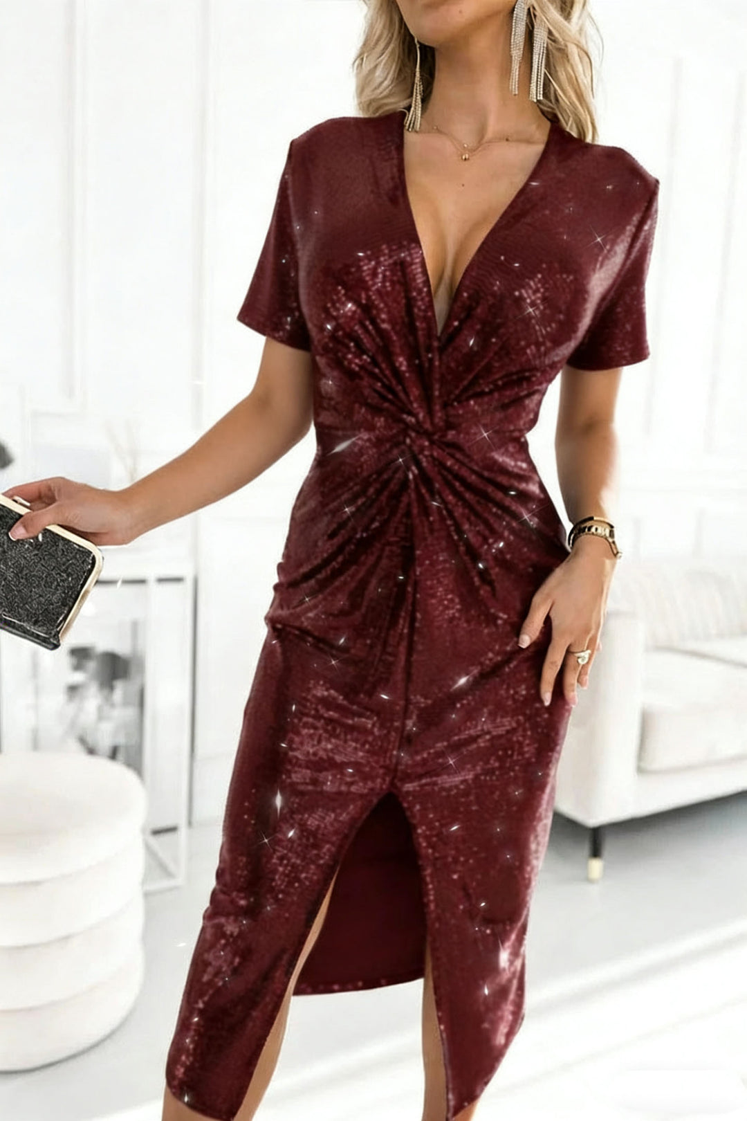Damen Glamouröses Cocktailkleid mit aufregendem Schlitzdesign Lisslune