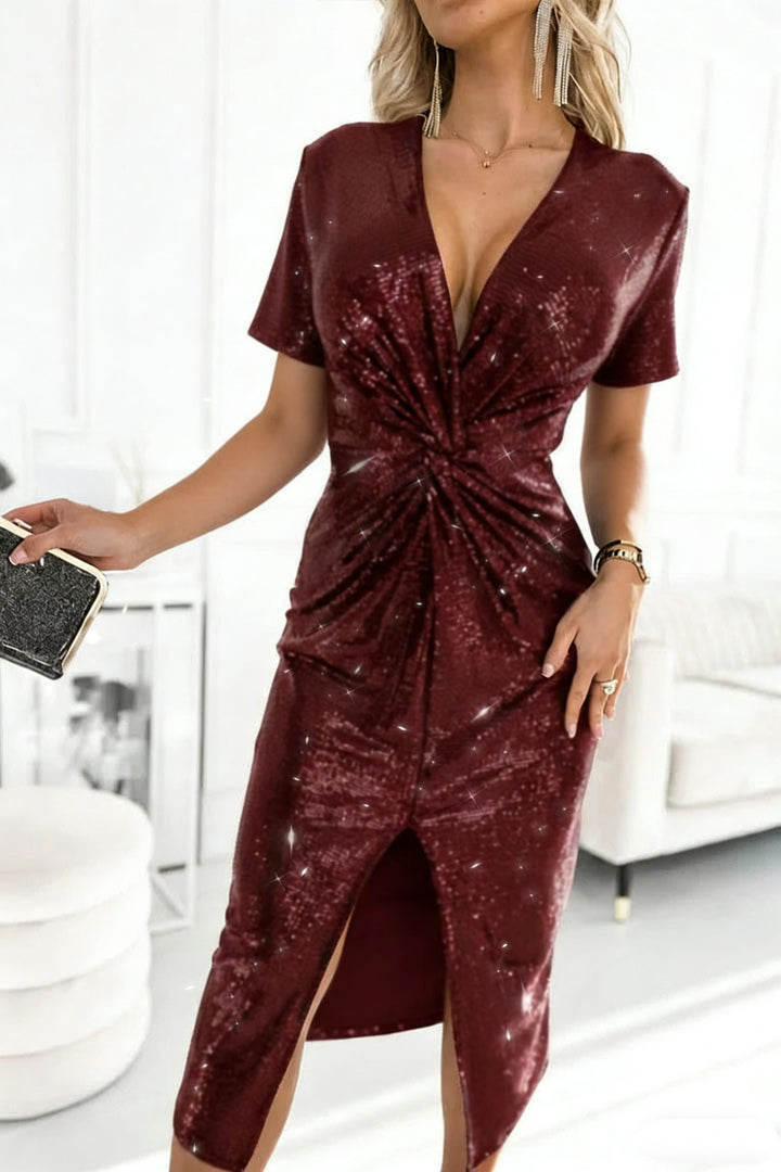 Damen Glamouröses Cocktailkleid mit aufregendem Schlitzdesign Lisslune