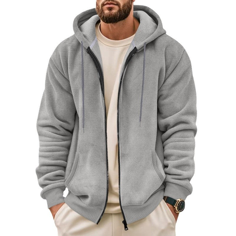 Men's fleece hoodie jacket with full zipper and practical pockets Lisslune
