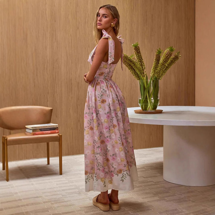 Women's maxi dress with floral accents and adjustable spaghetti straps Lune London