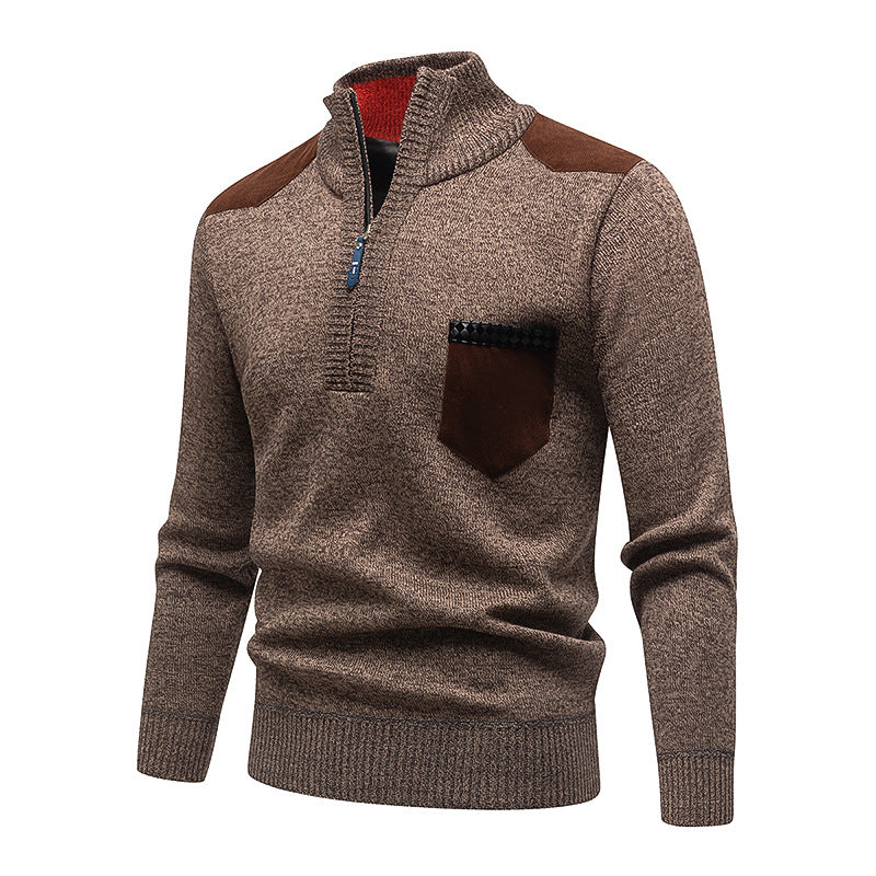 Men's Stylish Sweater with Short Zipper and Chest Pocket Lisslune