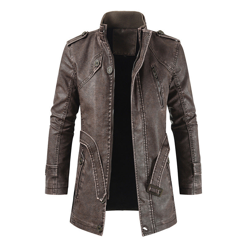 Men's fashionable biker leather jacket with asymmetrical zipper and practical pockets Lisslune
