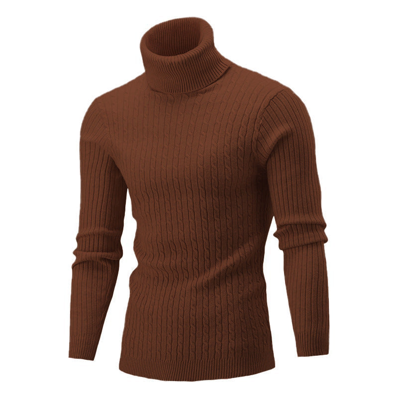 Men's Elegant Knit Sweater with Stand-Up Collar and Fine Cable Knit Pattern Lisslune