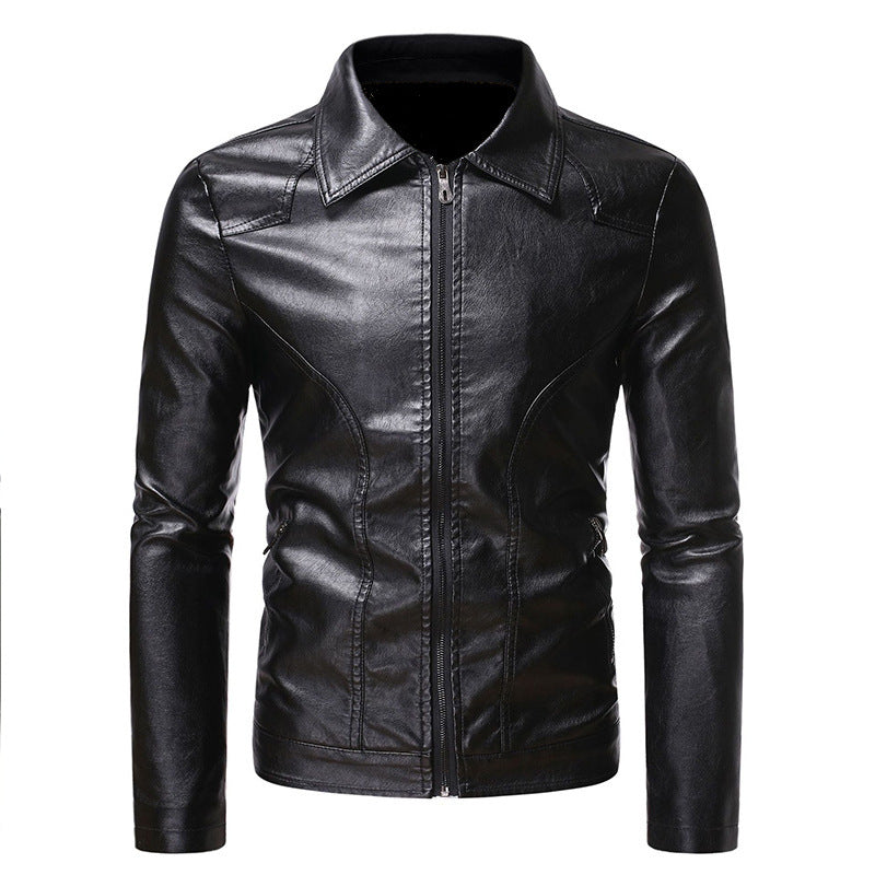 Men's Fashionable Synthetic Leather Jacket with Textured Design and Asymmetric Zipper Lisslune