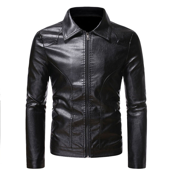 Men's Fashionable Synthetic Leather Jacket with Textured Design and Asymmetric Zipper Lisslune