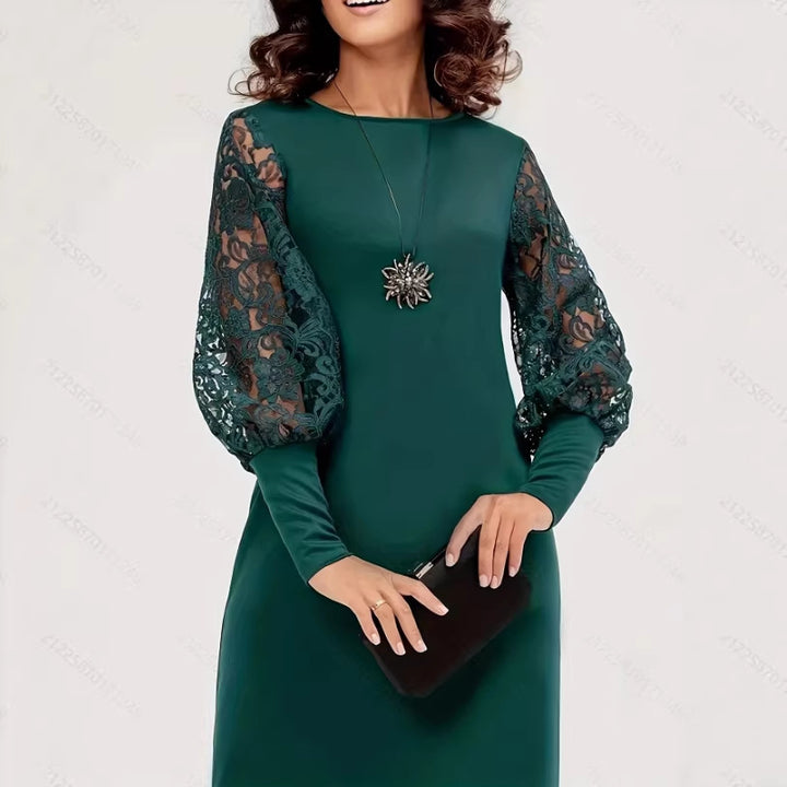 Ladies elegant dress with lace sleeves and fitted cut Lisslune
