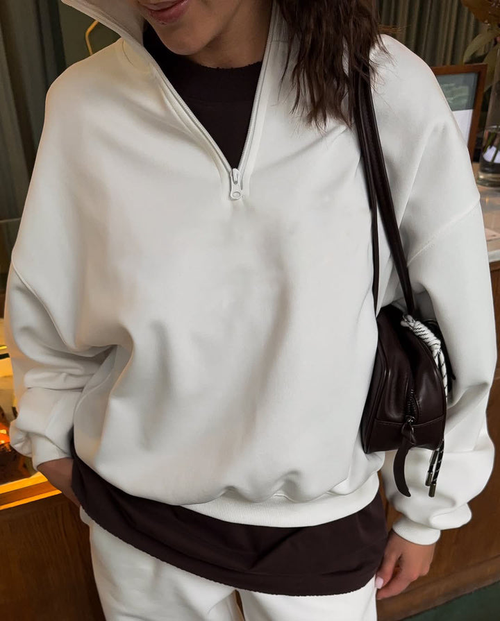 Women's sporty hooded pullover with half zipper Lisslune