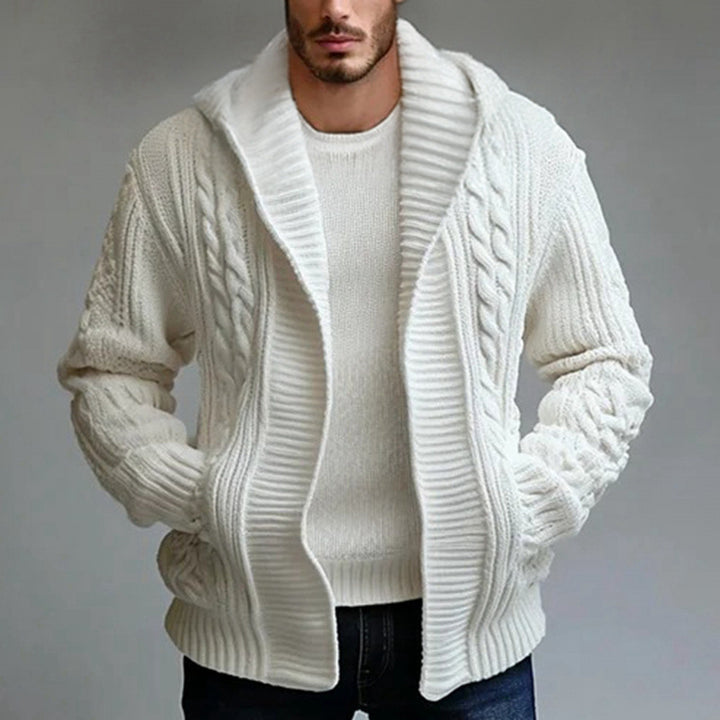 Men's cardigan with large collar and cable knit pattern Lisslune