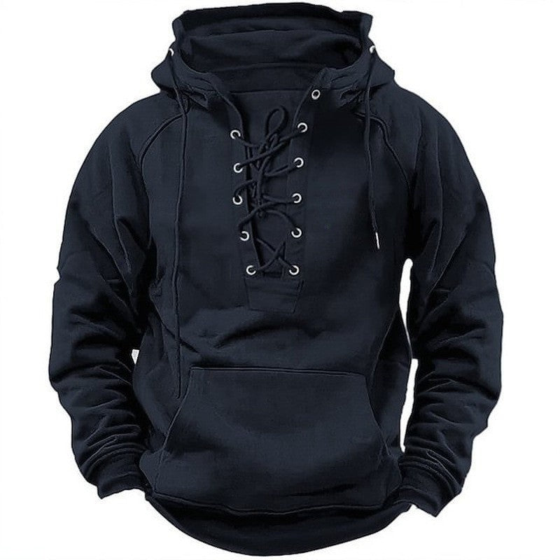 Men's hooded sweatshirt with innovative lacing design Lisslune