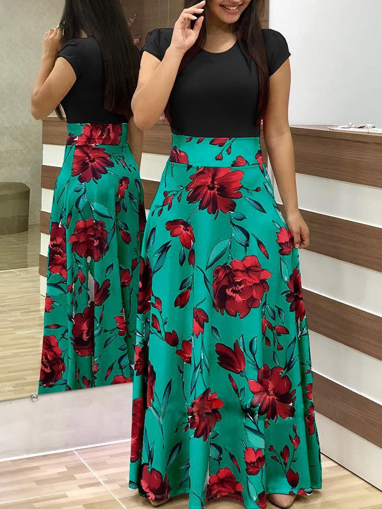 Damen Elegantes Maxikleid mit grafischem Druck und flexiblem Bund Lisslune