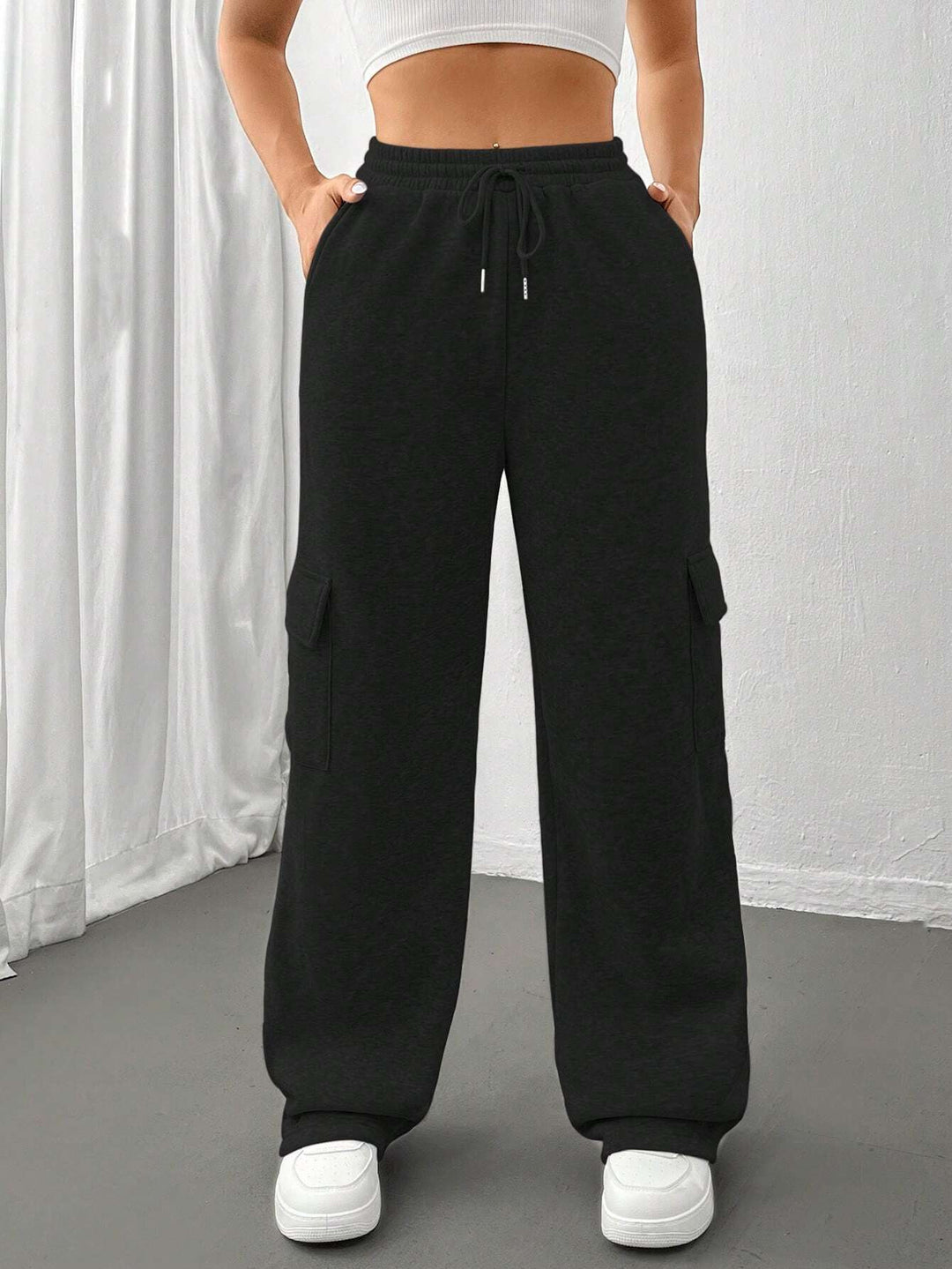 Women's Cargo-Style Leisure Pants with Elastic Waistband and Practical Side Pockets Lisslune