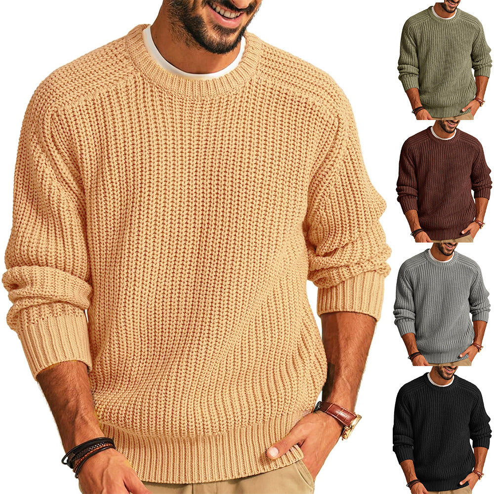 Men's chunky knit pullover with crew neckline and casual cut Lisslune