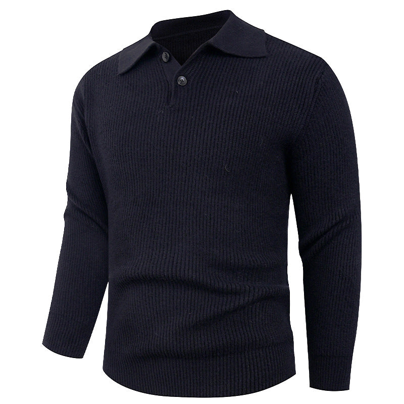 Men's knit pullover with modern polo collar and functional button closure Lisslune