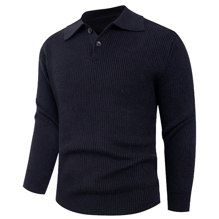 Men's knit pullover with modern polo collar and functional button closure Lisslune