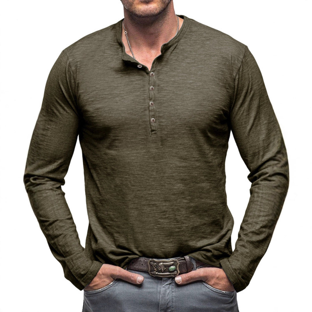 Men's Long Sleeve Shirt with Button Placket Lisslune