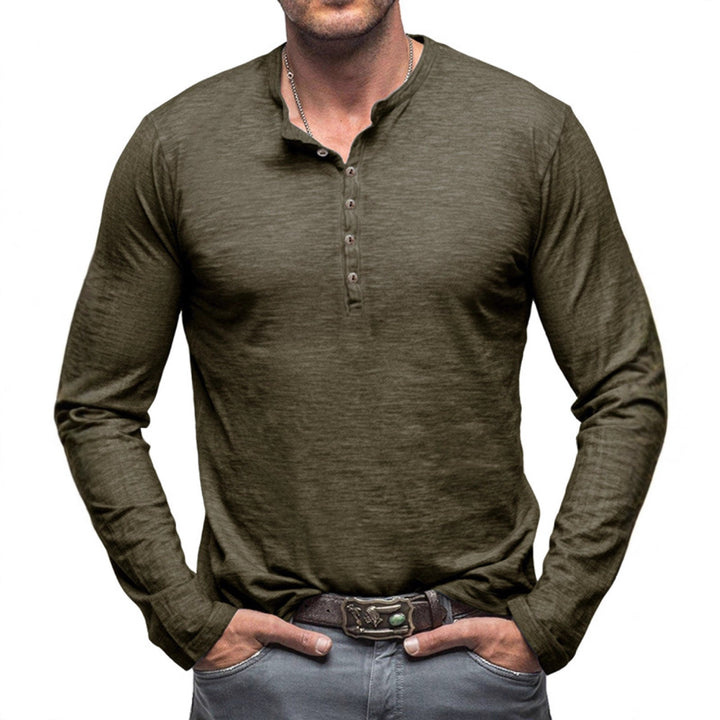 Men's Long Sleeve Shirt with Button Placket Lisslune