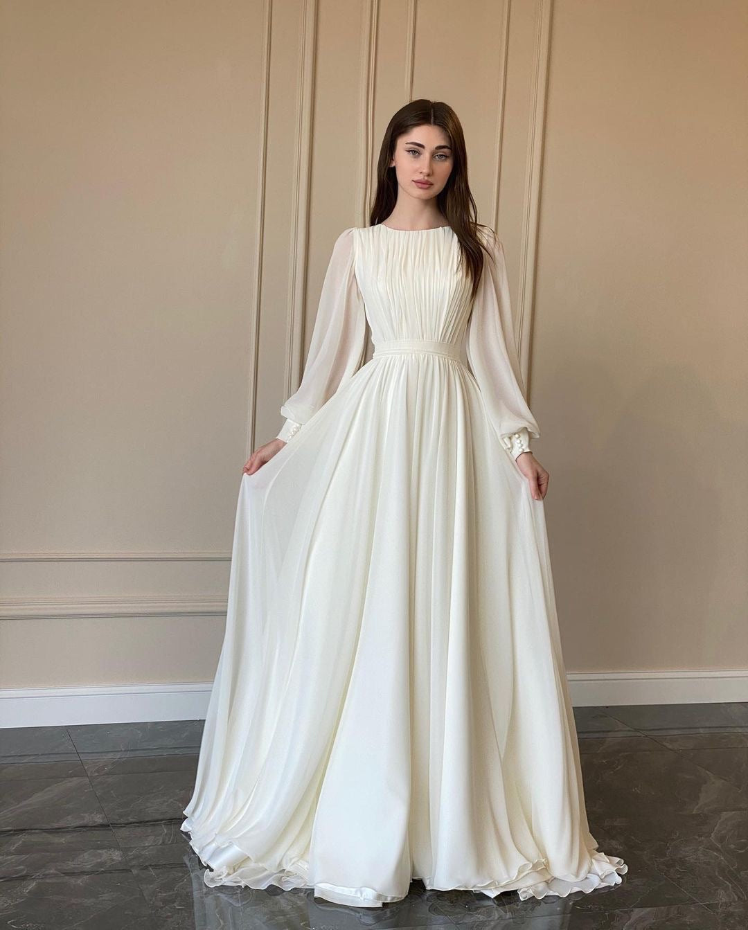 Women's Maxi Party Dress with Long Flowing Sleeves and Lace Accents Lisslune
