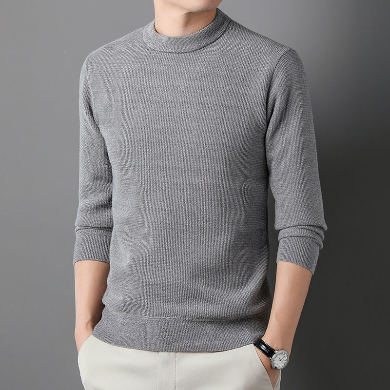 Men's Fine-Knit Pullover with Stand-Up Collar and Rib Structure Lisslune