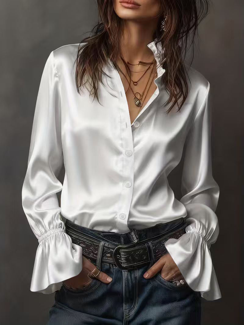 Damen Elegante Seidenbluse mit Raffungen an den Ärmeln Lisslune