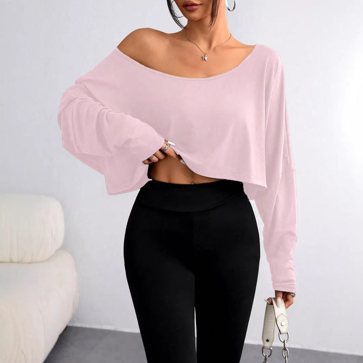 Women's Casual Crop Top with Loose Fit and Asymmetrical Neckline Lisslune