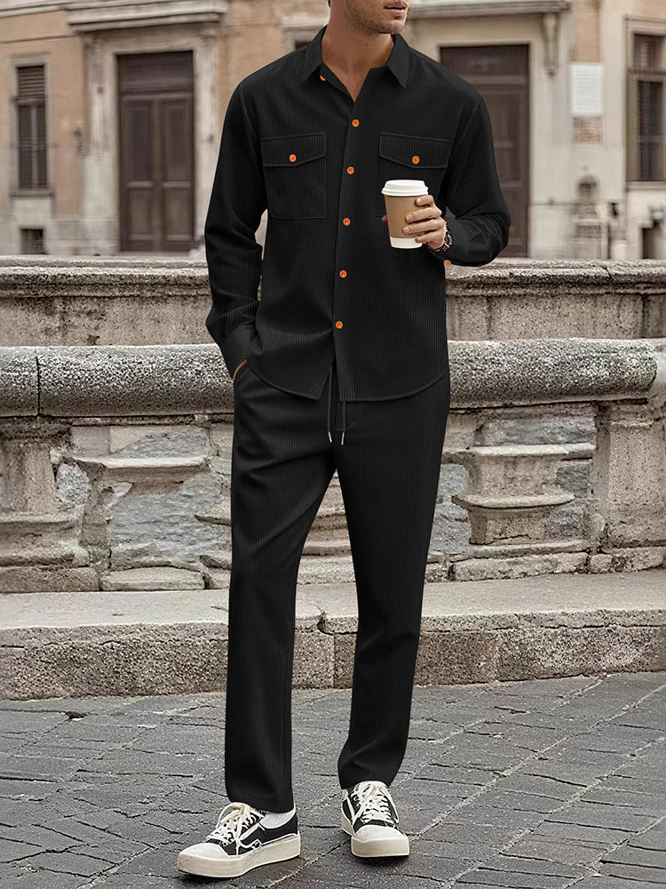 Men's Casual Stripe Set with Modern Button Details and Practical Pockets Lisslune