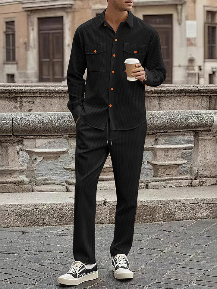 Men's Casual Stripe Set with Modern Button Details and Practical Pockets Lisslune