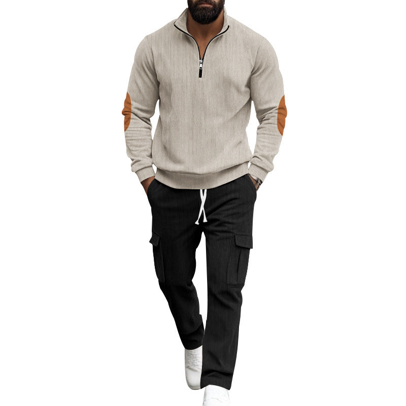Men's sporty fleece pullover with zipper and cargo pants Lisslune