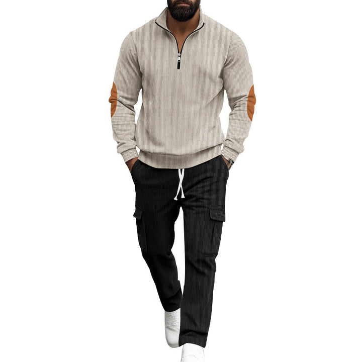 Men's sporty fleece pullover with zipper and cargo pants Lisslune