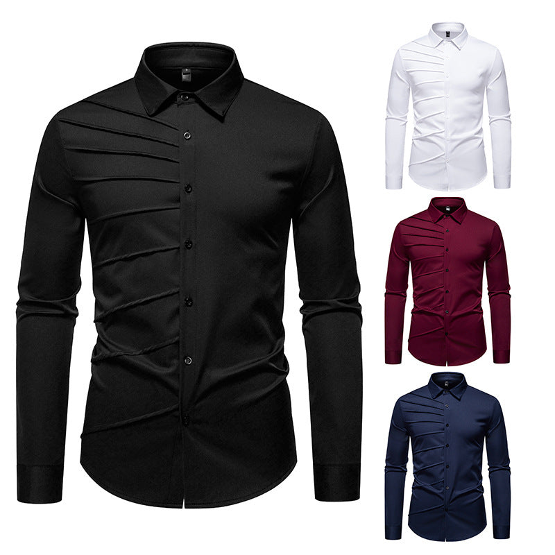 Men's fashionable long sleeve shirt with extravagant pleat design Lisslune