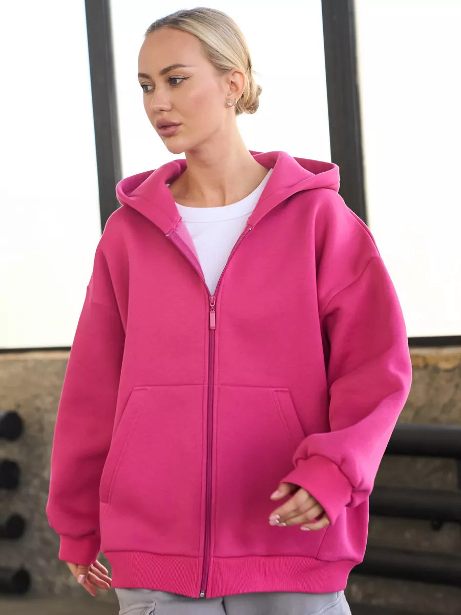 Women's Oversized Hooded Jacket with Zipper and Large Pockets Lisslune